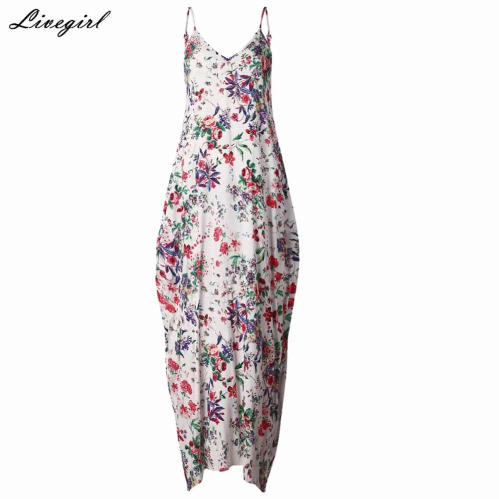 2017 богемное летнее Цветочный принт длинное платье Для женщин Сексуальная V шеи