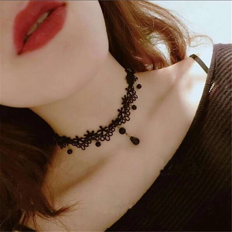 Ручной работы винтажный чокер сладкий Стиль Черный Кружевное ожерелье цепочка