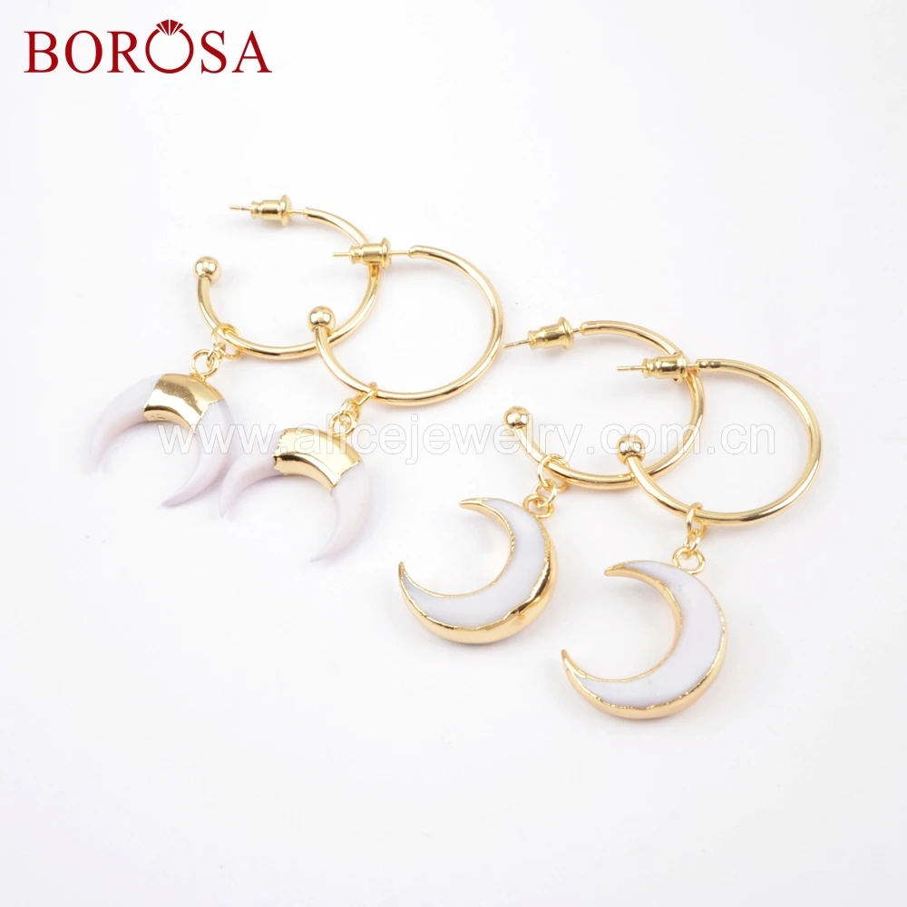 Женские серьги BOROSA 6 пар белые в форме рога Луны с золотым натуральным корпусом и