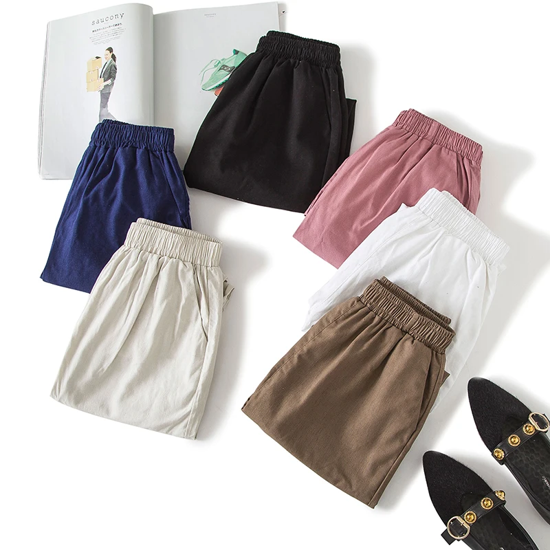 

Linen Pants Women Linen Clothes For Women Elastic Waist Comfortably Solid Wide Leg Linen Pants Loose Size Seven Points Big Pants