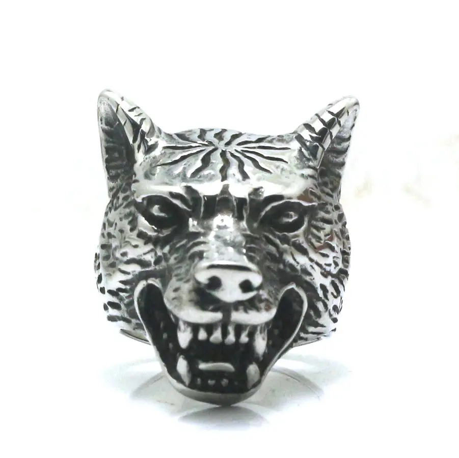 Mens Boys 316L Stainless Steel Wolf Canine Ring Newest Free Shipping