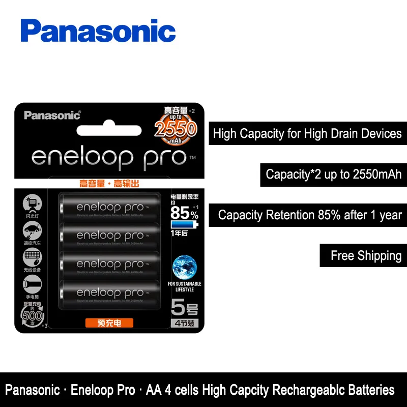Panasonic Eneloop 2550 мАч батареи 4 шт./лот 1,2 в Ni-MH камера Фонарик xbox игрушка AA предварительно Заряженная аккумуляторная батарея