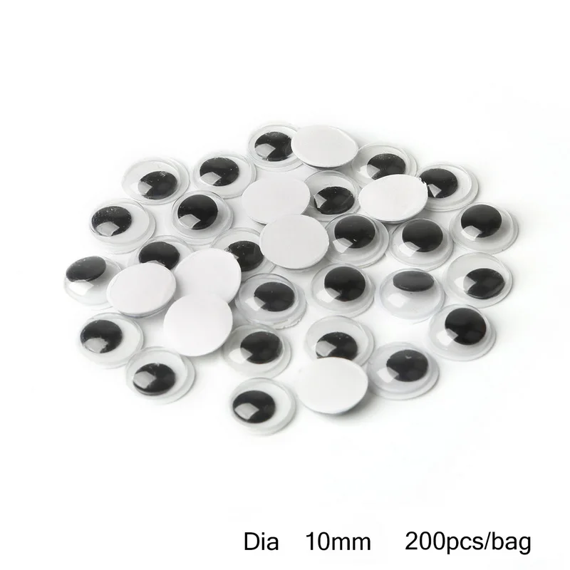 10mm 200pcs Выберите размер очаровательные детские игрушки глаз круглые самоклеящиеся Wiggly Googly глаза для куклы игрушки ремесло DIY 4-12 мм - Цвет: 10mm 200pcs