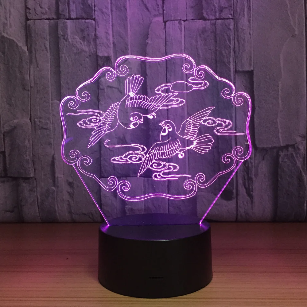 Мандаринки 3D светодиодный Иллюзия ночной Светильник животных USB красочная
