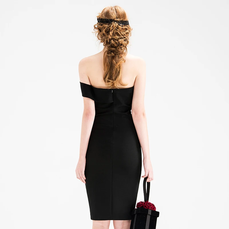 YIGELILA 61369 женское черное платье без бретелек модное однотонное сексуальное с