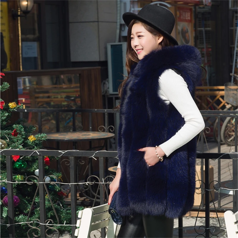 Bravalucia Vintage Real Fox Fur Vest with Hood Plus Size Gilet Women Fashion Coat Girl Thick Jacket | Женская одежда