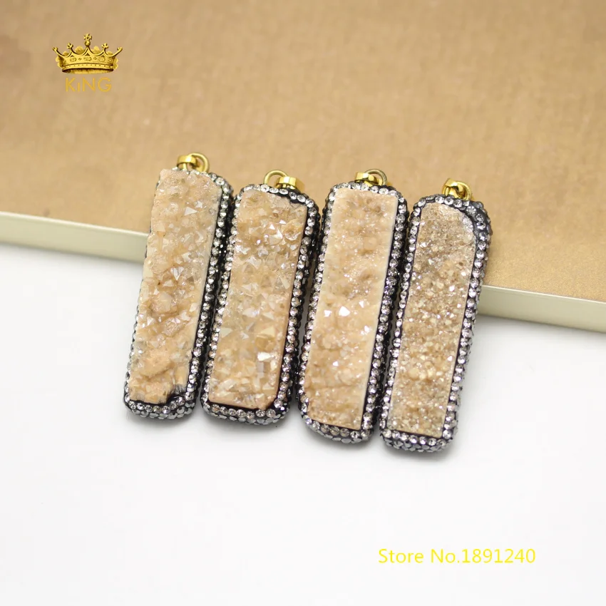 5 шт. шампанского титана друзы Агаты подвески натуральные паве Стразы длинные