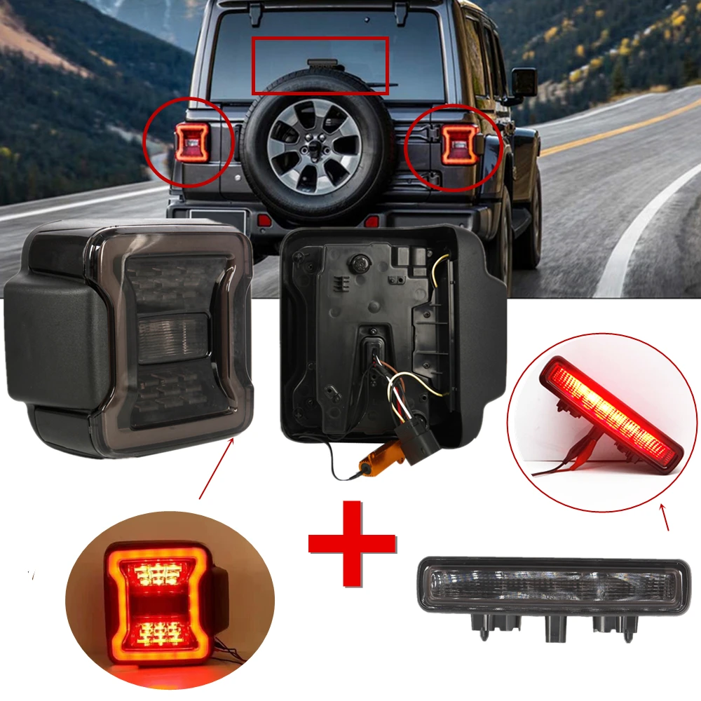 Для Jeep Wrangler JL задние фонари Копченый светодиодный задние фонари с 3-й светодиодный стоп-сигнал лампа красный для Jeep JL аксессуары