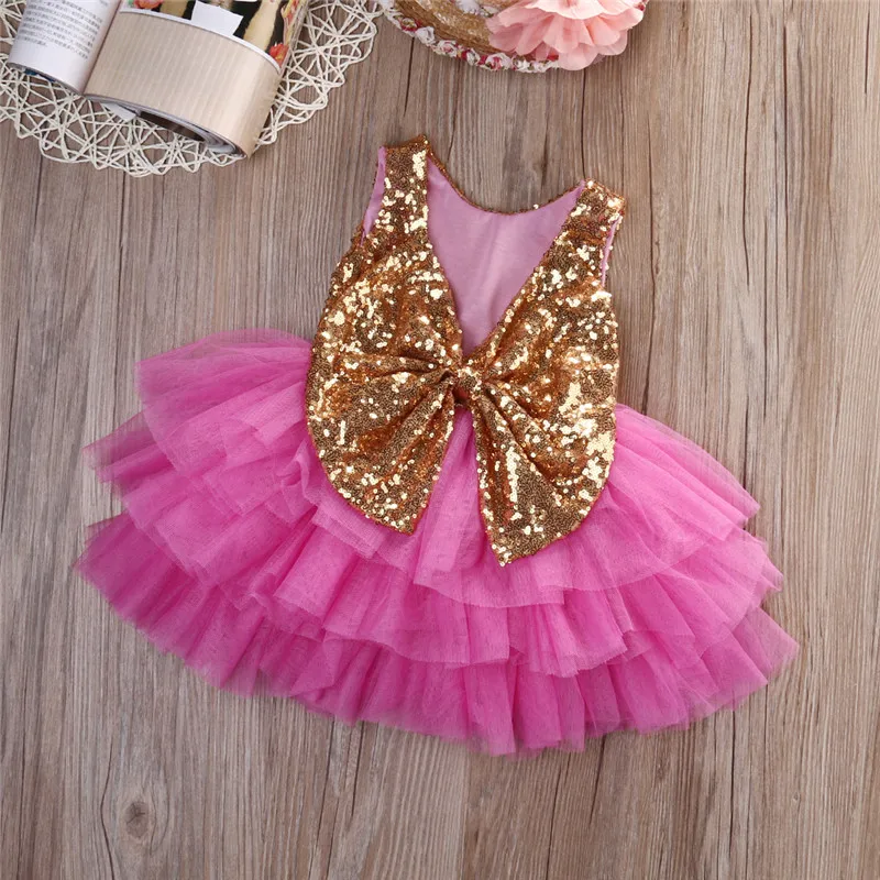 Sequins Toddler Kids Girls Princess Ruffles Formal Pageant Layered Purple Tulle Party Bowknot Dress Dresses 2-7T | Детская одежда и