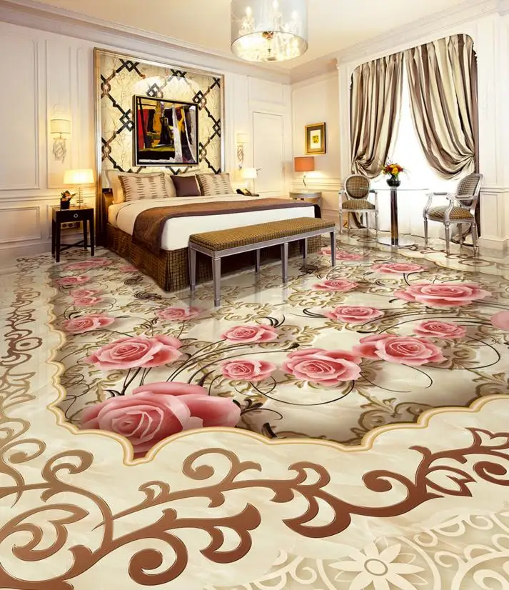 European jade stone pattern HD 3d flooring rose wallpaper self adhesive waterproof PVC floor painting | Обустройство дома