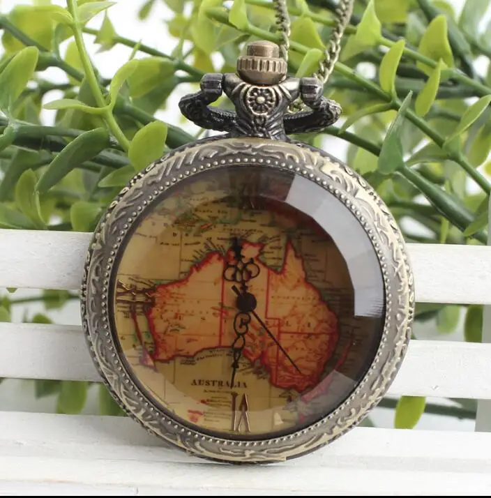 

Mixed style necklace World map glass large pocket watch