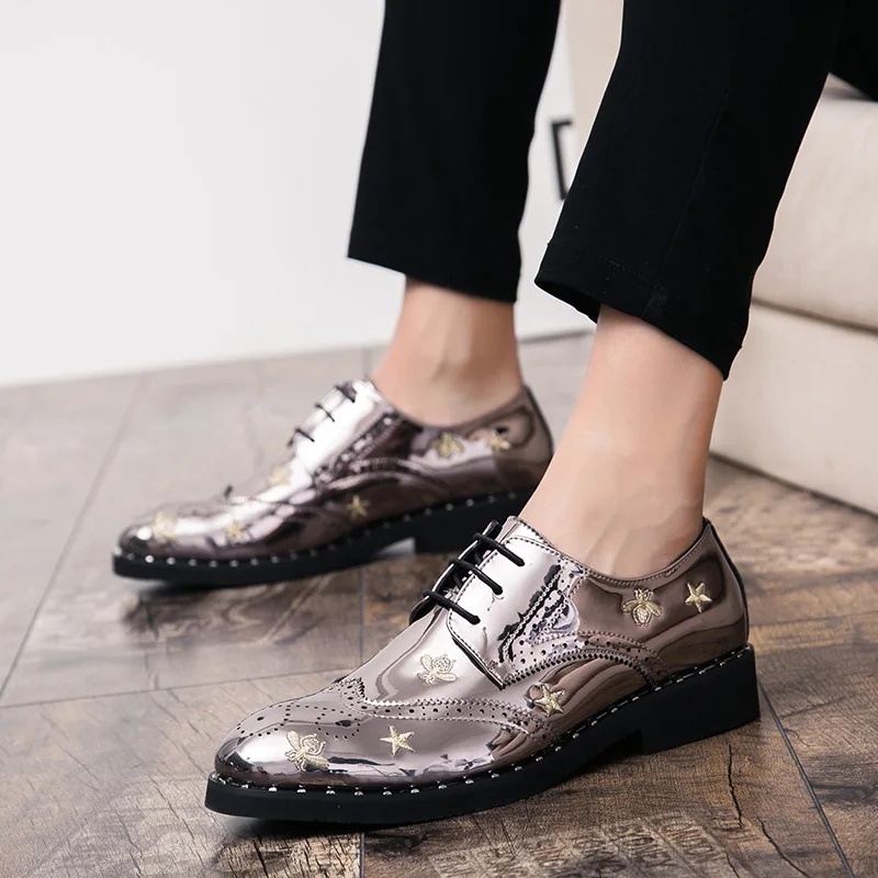 Мужские туфли-Броги из лакированной кожи модные деловые мужские туфли на шнурках