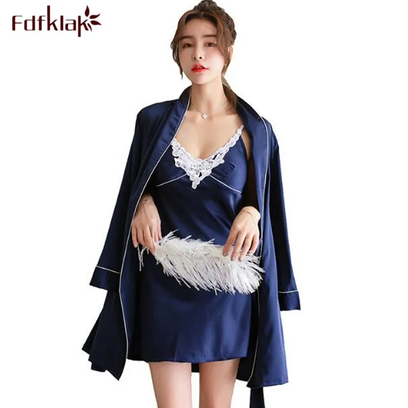 Халат женский из двух предметов атласный шелковый халат пижама-кимоно одежда для