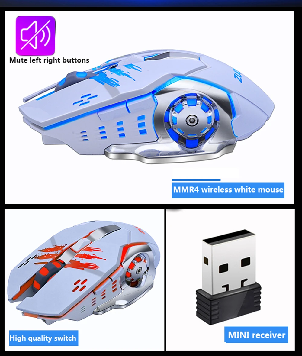 ZUOYA игровая беспроводная мышь 2000 dpi регулируемая 2,4 ГГц Бесшумная Беспроводная перезаряжаемая мышь USB оптическая игровая мышь для ПК ноутбука