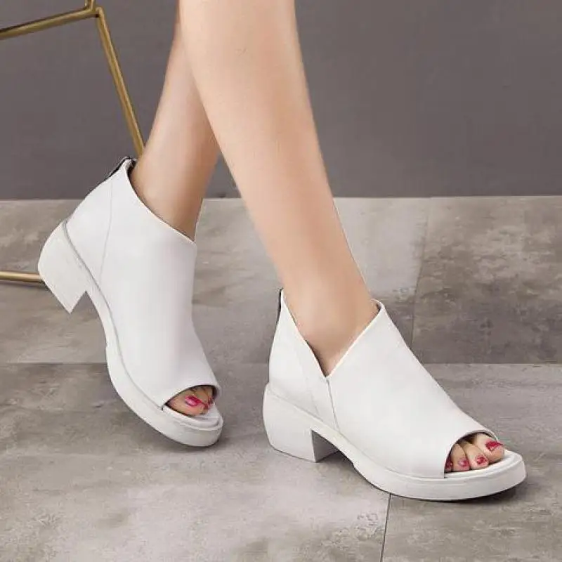 Женские кожаные босоножки белые на высоком каблуке 5 см женские повседневные