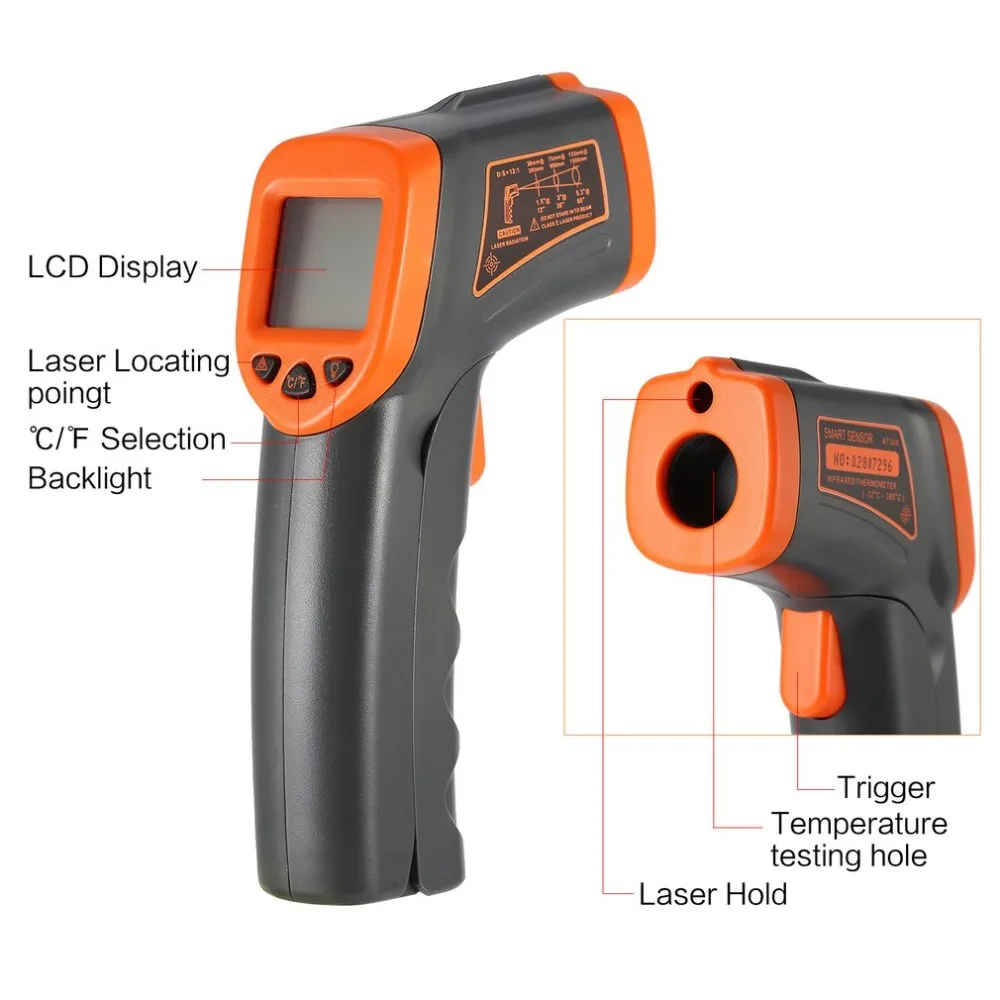 SMART SENSOR LCD AT380 Infrared Thermometer Non Contact Temperature Pyrometer IR Laser Point Gun | Инструменты