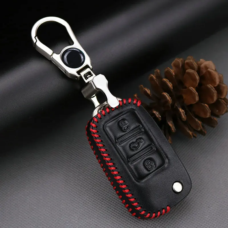 Genuine Leather Car Smart Key Cover Shell Case For VW Volkswagen Golf 7 4 Passat B5 B6 B7 B8 Polo Tiguan ring Holder Bag | Автомобили и