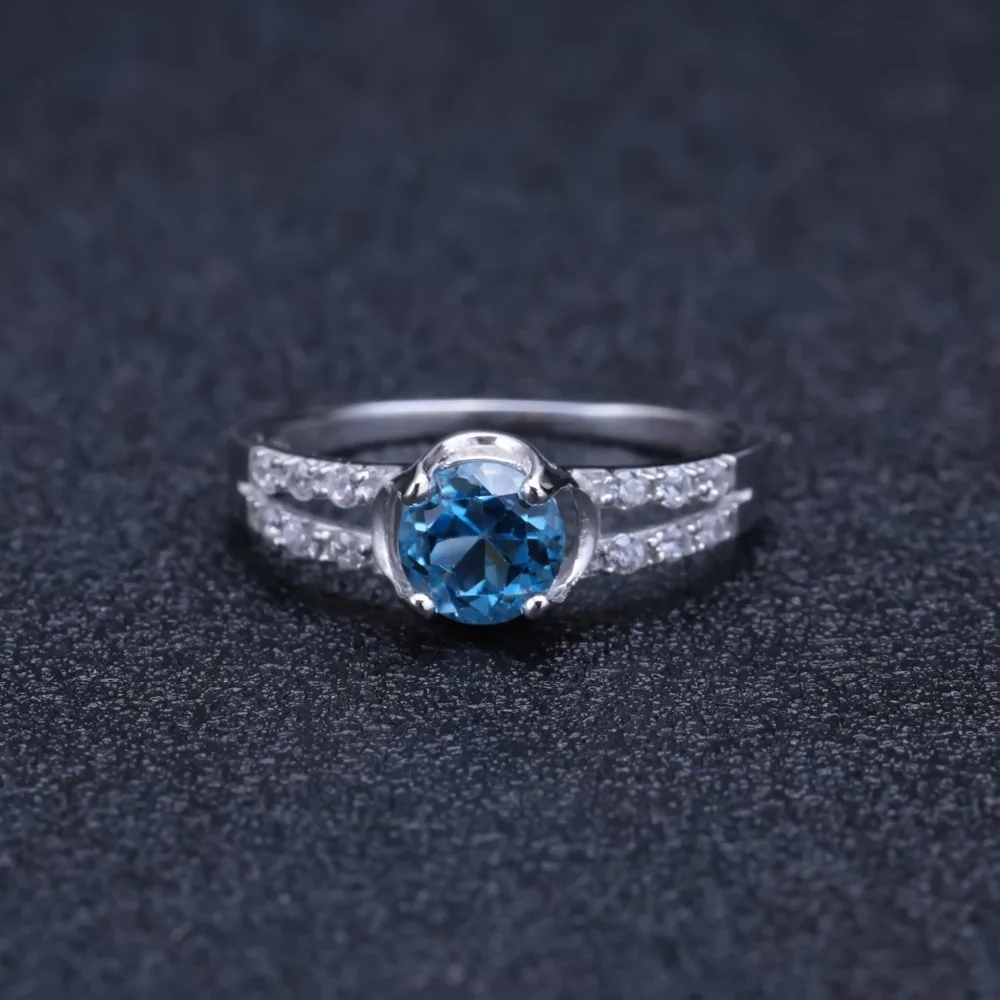 GEM'S BALLET 1.05Ct Round Natural Swiss Blue Topaz Gemstone Ring 925 Sterling Silver Simple for Women Gift Fine Jewelry | Украшения и