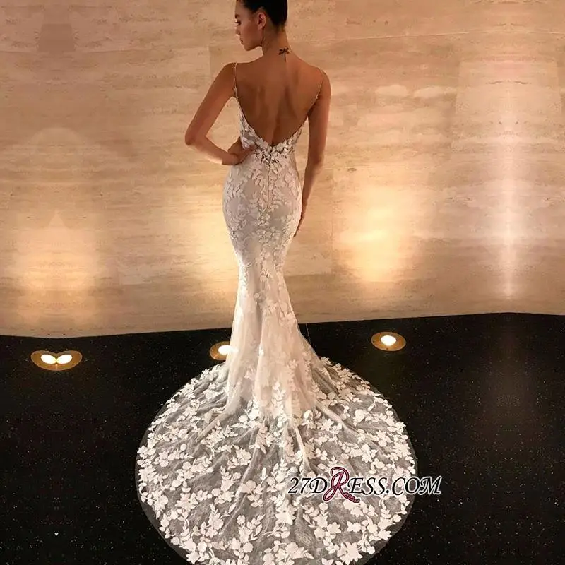 Vestido De Noiva Sereia сексуальное кружевное с открытой спиной фасона "Русалка" свадебное платье es Спагетти ремни бисером свадебное платье