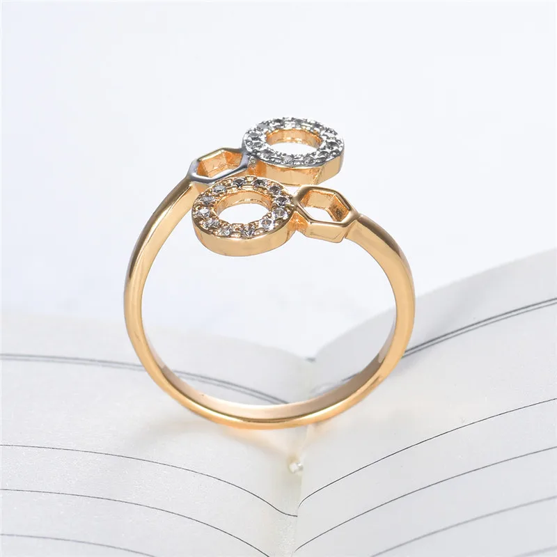 GULICX Trendy Gold &amp Silver Color Wedding Rings For Women Geometric Shaped Female Adjustable Cubic Zirconia Jewelry GLR704 | Украшения и