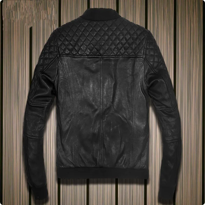 Куртка мужская приталенная из натуральной овечьей кожи мотоциклетный пиджак с