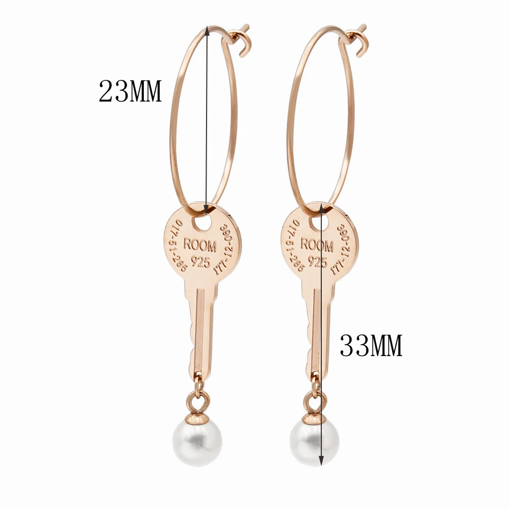 Rose Gold Hoop Earrings New Fashion Women Jewelry Key & Pearl Wholesale Stainless Steel For | Украшения и аксессуары