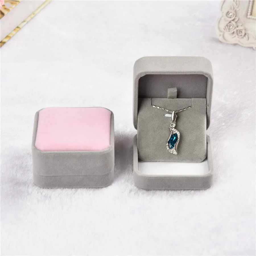 Портативные милые Подарочные коробочки для ювелирных украшений Упаковка женское ожерелье для девочек кулон бархат дисплей хранения помолвки свадебные сумки для переноски - Цвет: Pink Grey