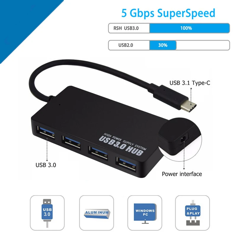 Мульти OTG Тип c USB 3 0 концентратор 4 порта Type-c адаптер usb-c сплиттер интерфейс