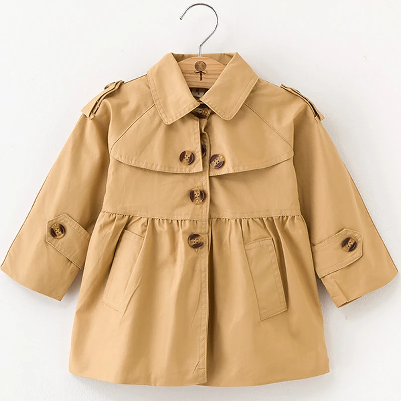 Осенняя детская одежда Тренч для девочек Хлопковое двубортное пальто маленьких