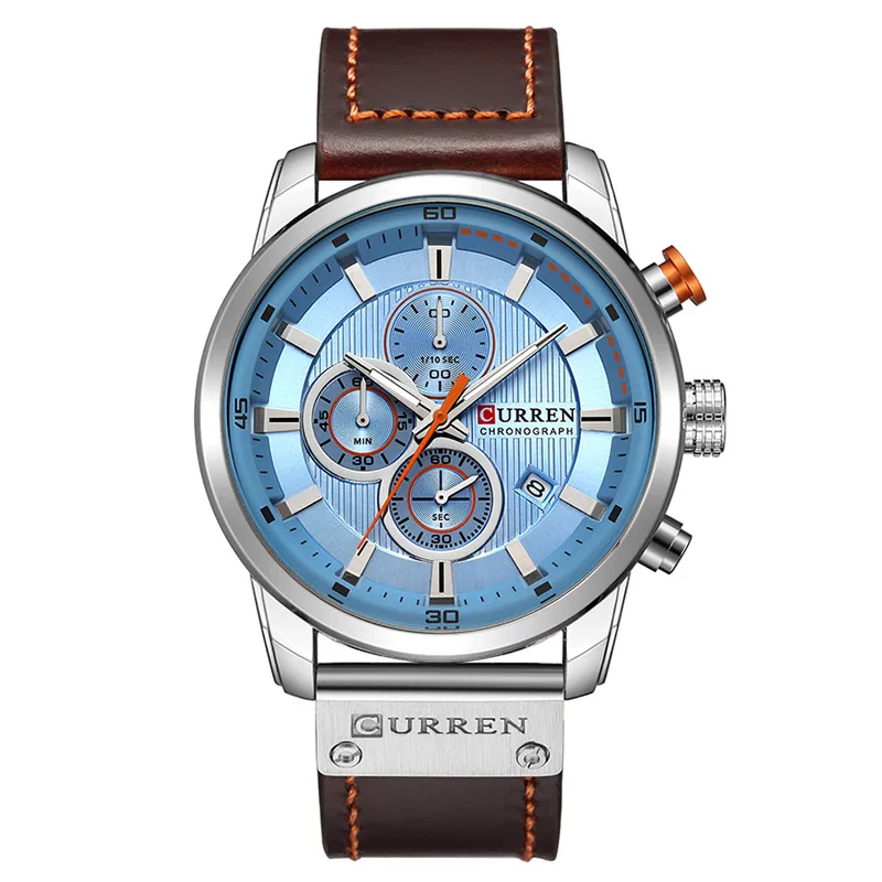 Brown Silver Blue Curren часы, водонепроницаемые мужские наручные часы, мужские кварцевые часы из нержавеющей стали, мужские наручные часы с датой, элегантные часы, мужские часы с хронометром - Цвет: Brown Silver Blue