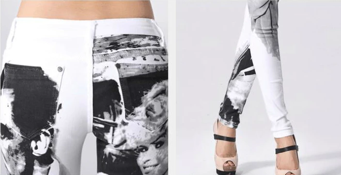 2020 new spring and autumn plus size brand female women girls stretch Graffiti skinny pencil pants jeans clothes 79397 | Женская одежда