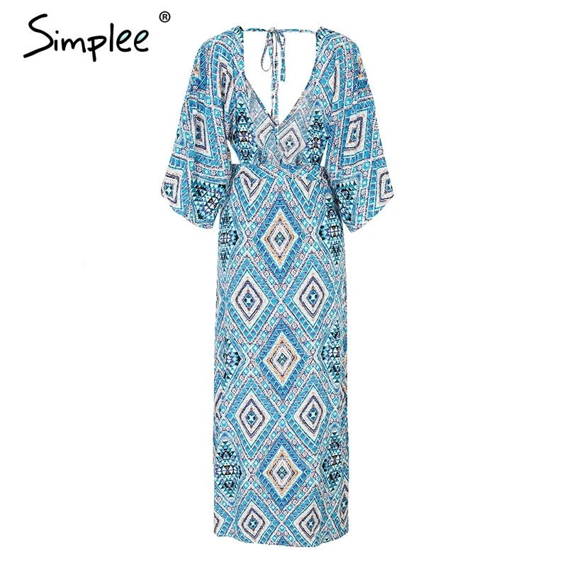 Simplee спинки на шнуровке Макси летнее платье женские свободные цветочным принтом