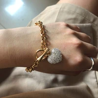 fashion rhineston heart charm bracelet for women accessories 2020 gold link chain bracelets female luxury jewellery gift to wife