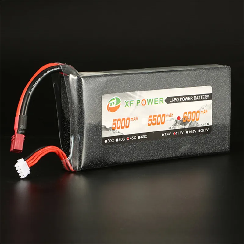 Высокое качество Перезаряжаемые lipo Батарея XF Мощность 11.1 В 6000 мАч 3 S 45C T штекер