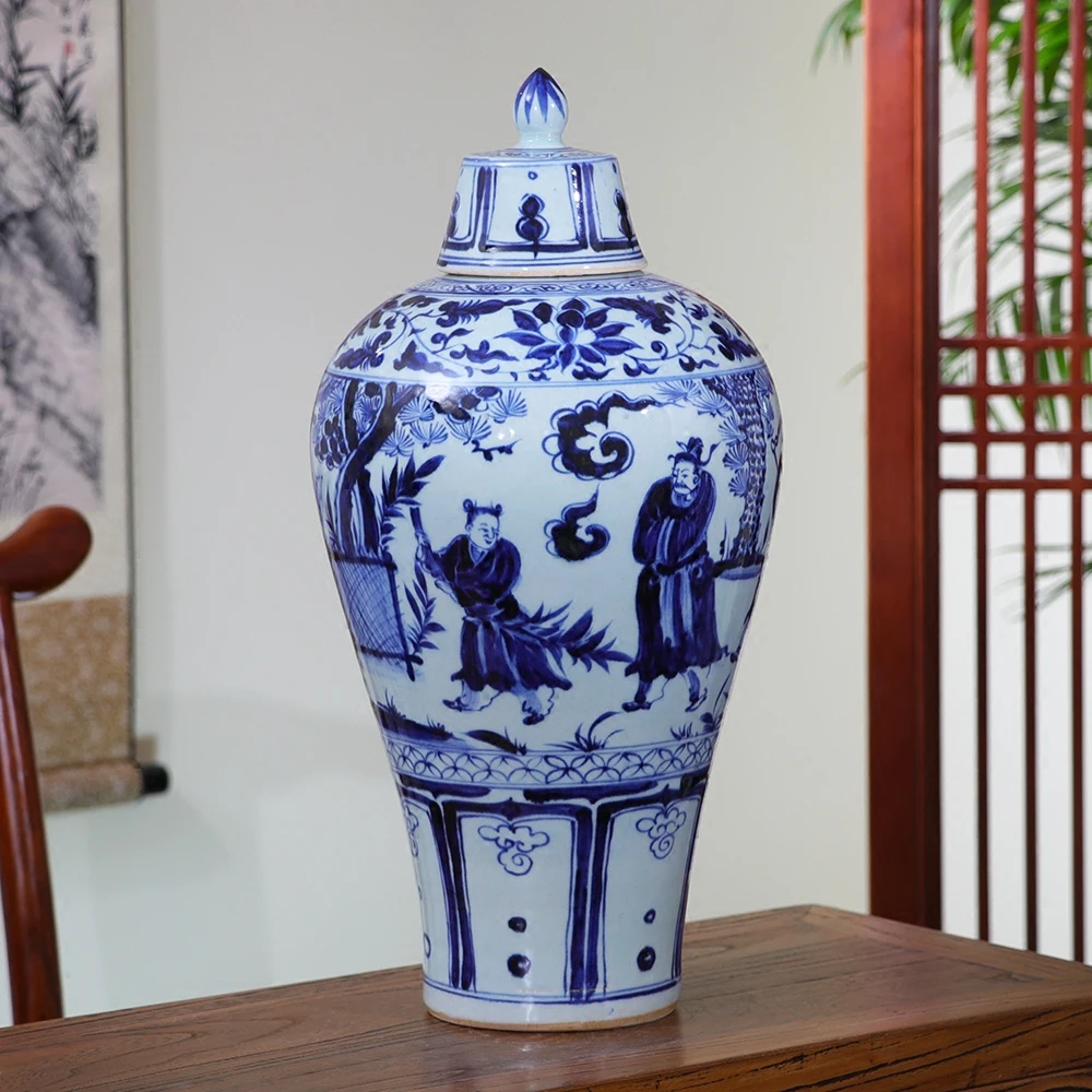 

Jingdezhen Ceramic Hand-painted Vases Ornaments Archaize Yuan Blue And White Plum shape porcelain Temple jar vase