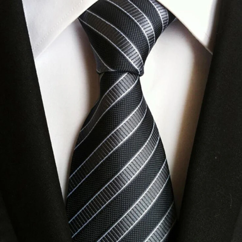 

8CM Classic 100% Silk Mens Ties New Design Neck Ties Black Striped Ties for Men Formal Business Wedding Party Gravatas Accessory