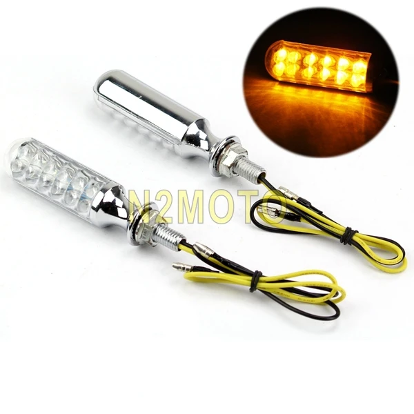 Хромированный светодиодный сигнальный фонарь для мотоцикла 2 шт. янтарный