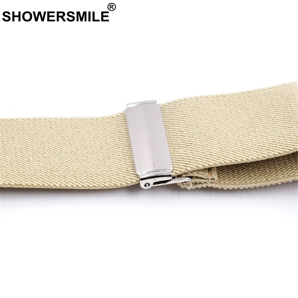SHOWERSMILE мужские зажимы для подтяжек, однотонные красные подтяжки для рубашек, Кожаные эластичные мужские широкие подтяжки 3,5 см, цвета хаки, синий, черный, кофейный