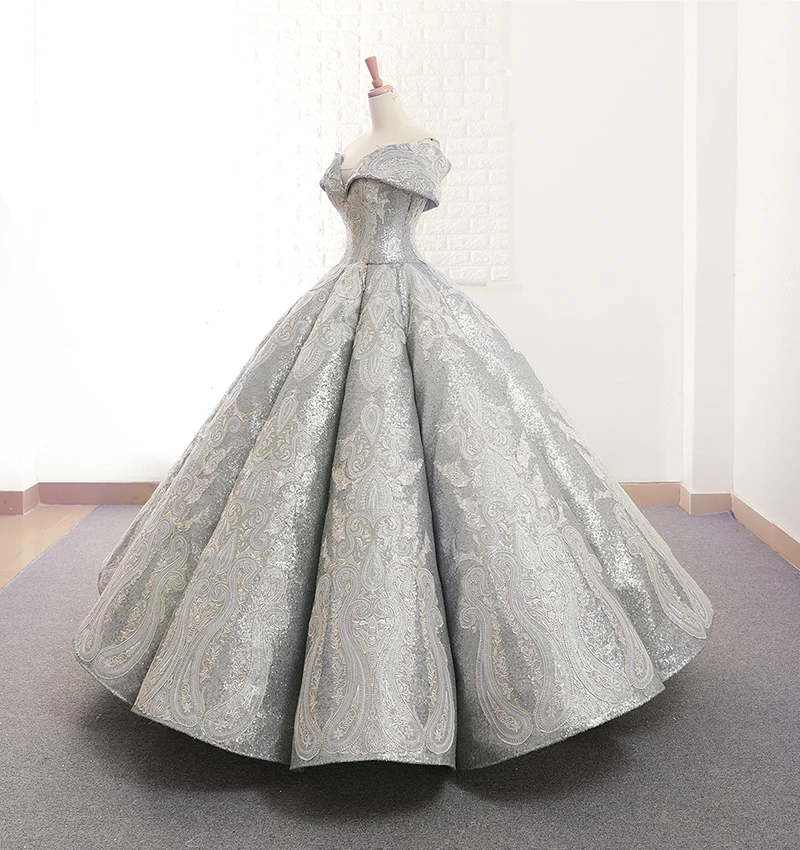 J66673 jancember shiny grey dubai evening dress sweetheart floor length off shoulder ball gown vestidos de noche elegantes 2019