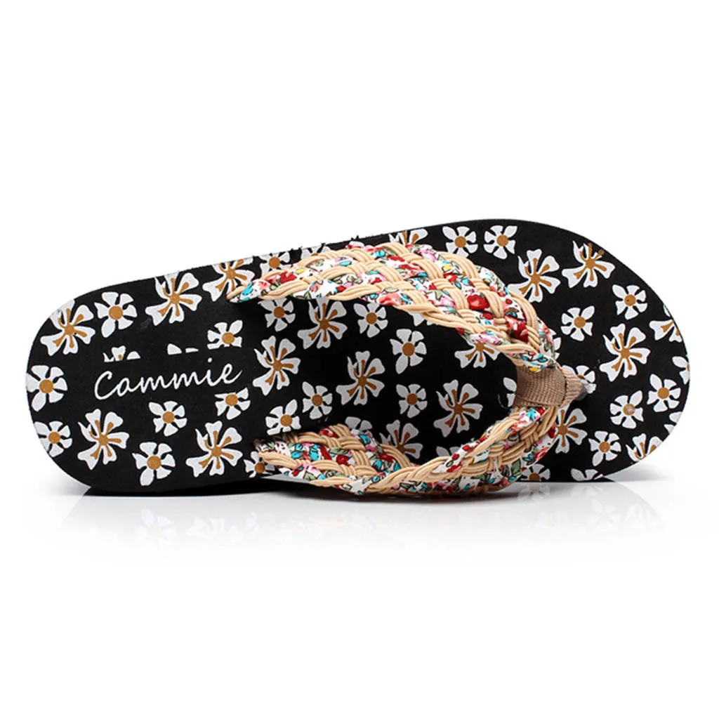 Женские сандалии на танкетке пляжные шлепанцы с цветочным принтом модель F532 лето
