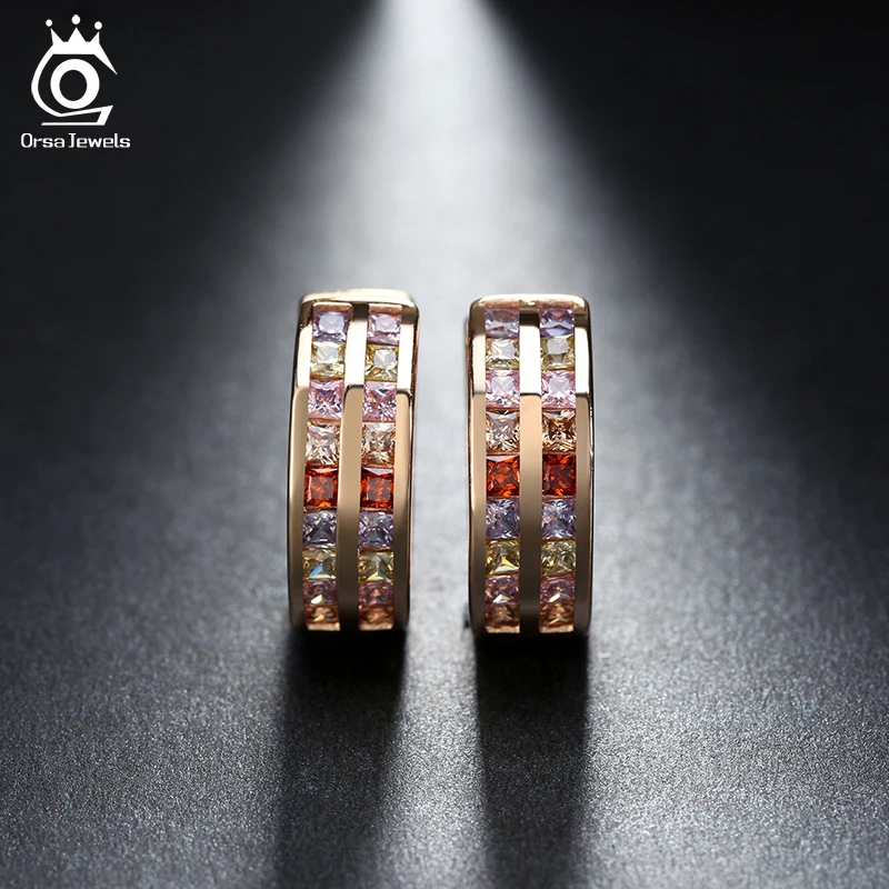 ORSA JEWELS роскошные серьги с кубическим цирконом, серьги небольшие круглые, 18 блестящих камней AAA австрийский CZ для женщин, модный подарок OME21