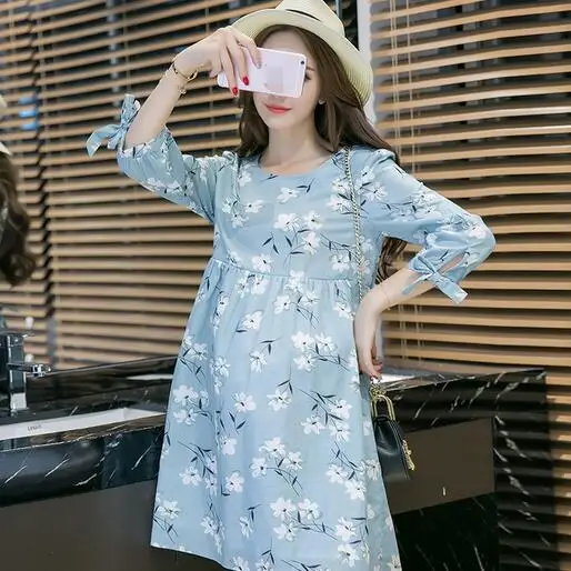 Ties Waist Floral Printed Linen Maternity Dress Summer Autumn Nursing Clothes for Pregnant Women Pregnancy Clothing DF655 | Мать и
