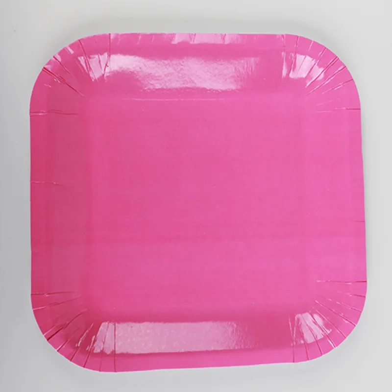 Pink 10 шт./лот, квадратные бумажные тарелки для дня рождения, свадебной вечеринки, принадлежности для душа для детей, украшения для дома, одноразовые столовые приборы - Цвет: Pink
