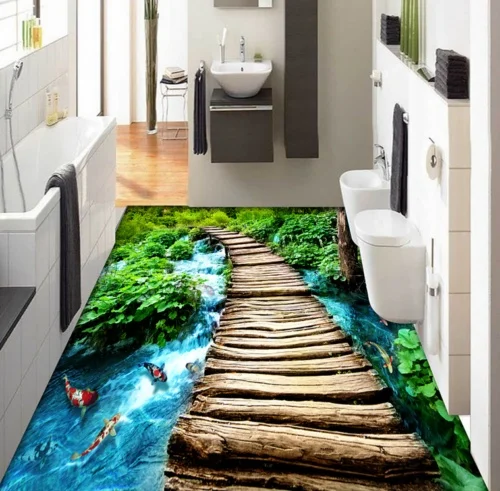 

[Self-Adhesive] 3D Plant River Bridge 4 Non-slip Waterproof Photo Self-Adhesive Floor Mural Sticker WallPaper Murals Wall Print