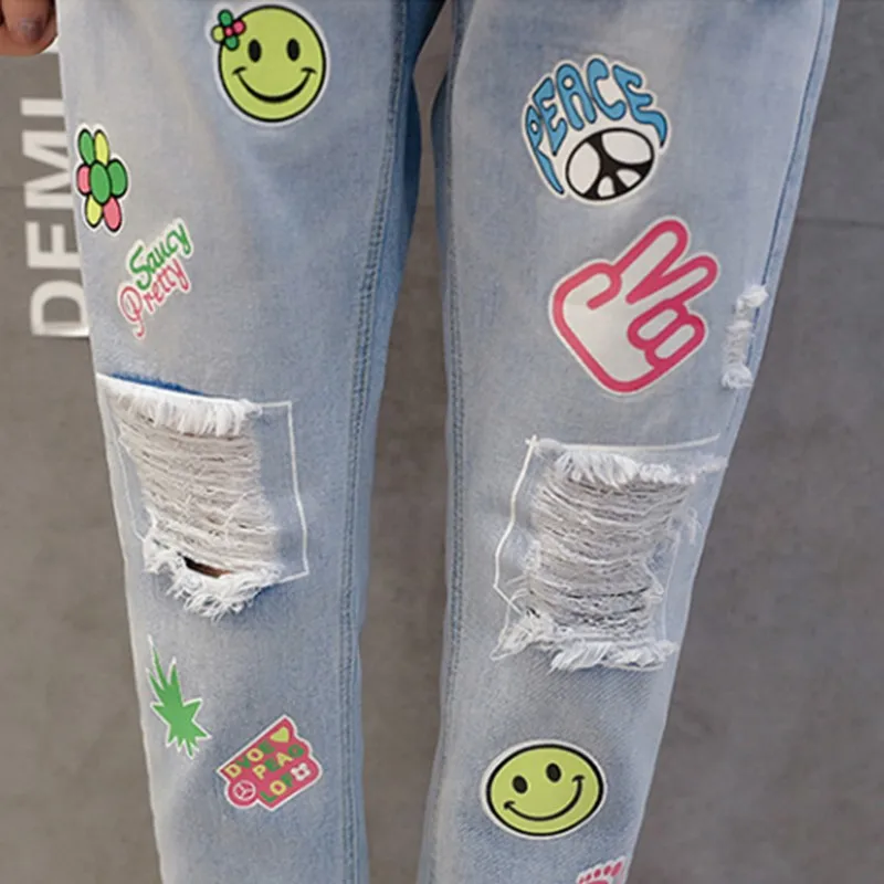 Kobeinc Spring High-stretch Pregnant Women Jeans Summer Fashion Printing Hole Maternity Pants Clothes For | Мать и ребенок