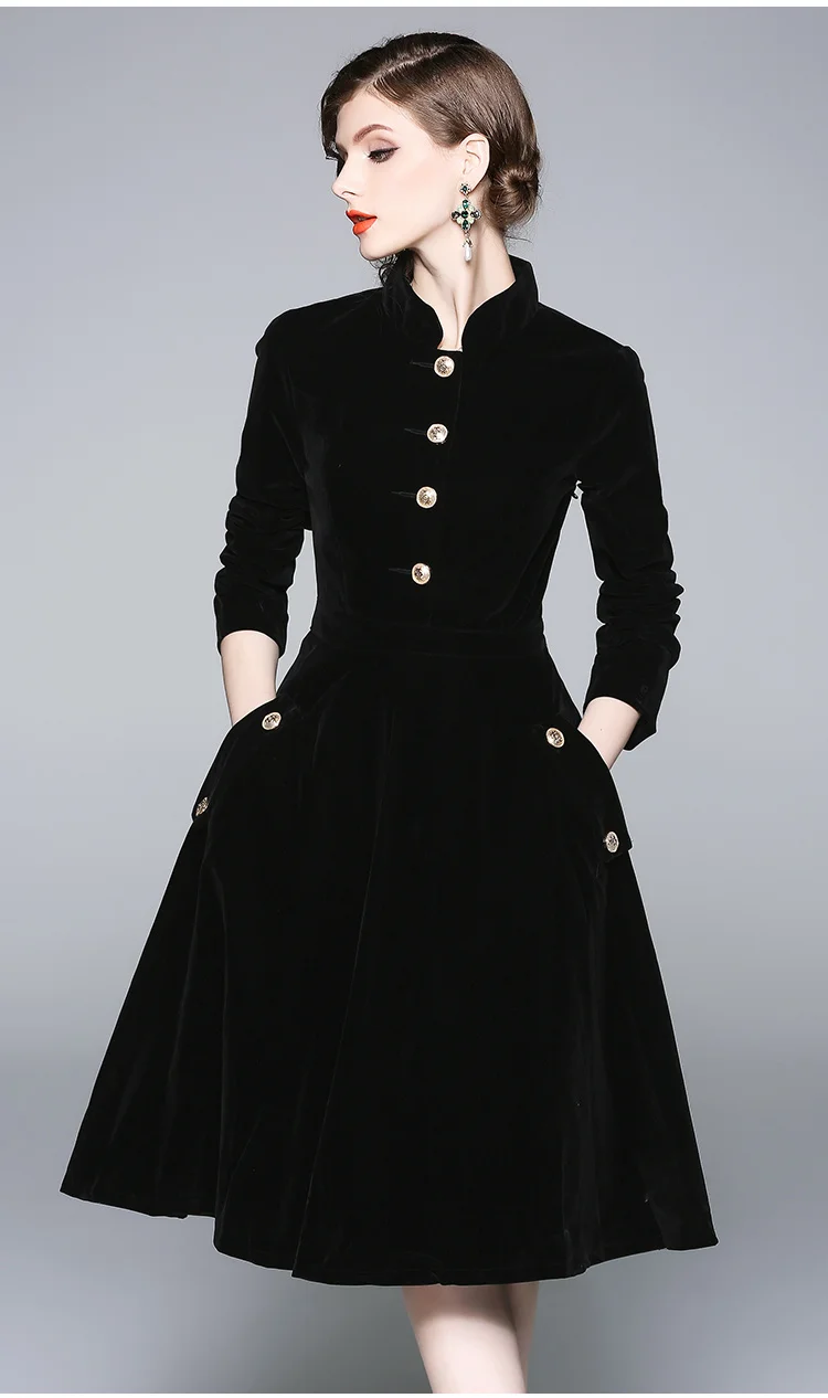 Vestido, платье размера плюс, женское, 3XL, зимние Бархатные платья Zomerjurken,, Dames, длинный рукав, черное, офисное, Ретро стиль, вечерние платья, K8858