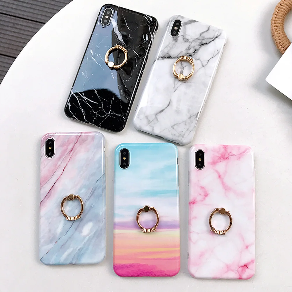 Роскошное кольцо на палец держатель мраморный чехол для iPhone X XS 7 6 S 8 Plus Fundas Мягкий