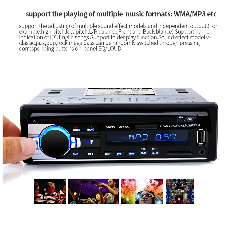 HEVXM JSD 520 Bluetooth Авторадио Стерео радио FM Aux вход приемник SD USB 12V In dash 1 Din