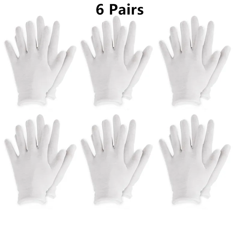 6 Pairs Многоразовые белые хлопковые перчатки, тонкие эластичные мягкие перчатки для сухой руки, увлажняющие косметические, Eczema Hand Spa, монета для проверки ювелирных изделий - Цвет: 6 Pairs