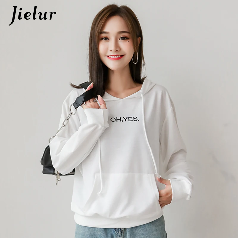 Jielur OH YES Kpop модная толстовка с капюшоном и надписью Harajuku пуловер карманами